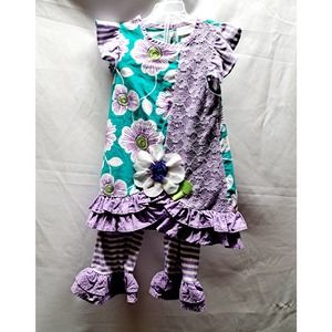 Emily Rose 2 piece top pant Lilac turquoise floral ruffle stripes lace set 5